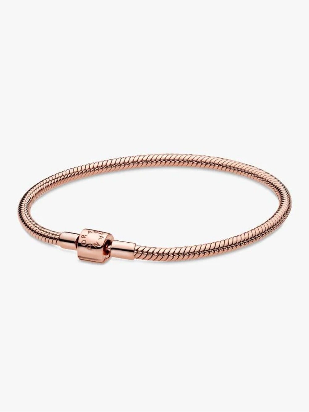 Pandora 14k rose gold plated snake chain bracelet with barrel clasp